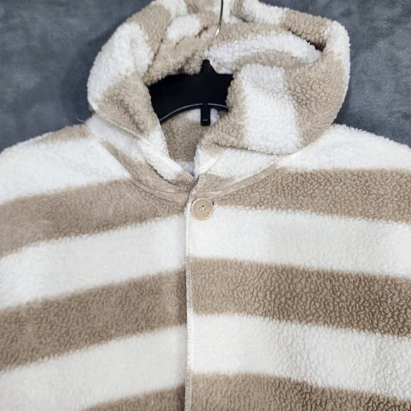P.J. Salvage Sherpa Hooded Lounging Jacket Duster Cardigan Plush Striped XL - Picture 4 of 8